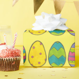Papier Cadeau Jaune Peint Pâques Panier Oeufs de chasse aux oeuf
