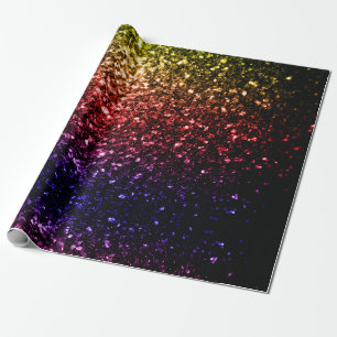 Papier Cadeau Jaune rouge violet faux paillettes scintillantes a