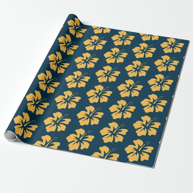 Papier Cadeau Jaune sur Hibiscus bleu prussien (Déroulé)