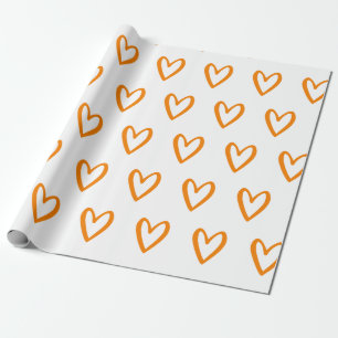 Papier Cadeau Jaune sur les coeurs blancs dessinés à la main