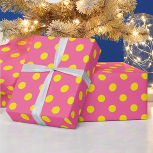 Papier Cadeau Jaune sur rose Pois Design Motif