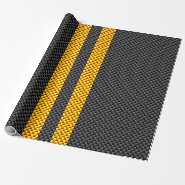 Papier Cadeau Jaune Tirages de course Carbone Fiber Style (Déroulé)