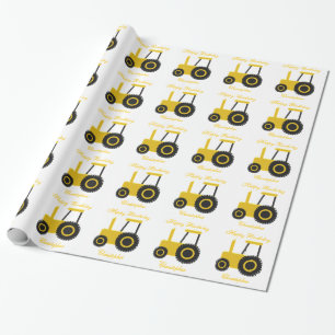 Papier Cadeau Jaune Tracteur Anniversaire présent
