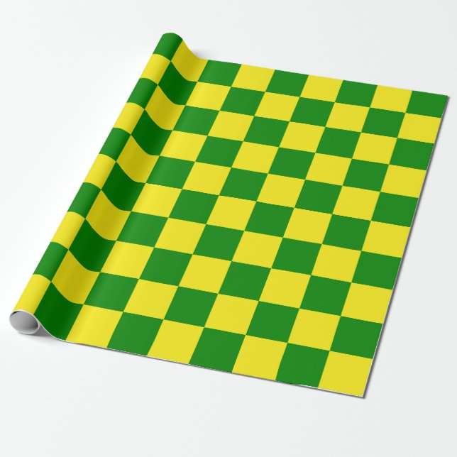 Papier Cadeau Jaune vert À damiers Motif chèque (Déroulé)