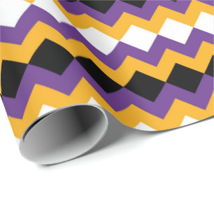Papier Cadeau Jaune, violet, noir et blanc Zigzag Chevron