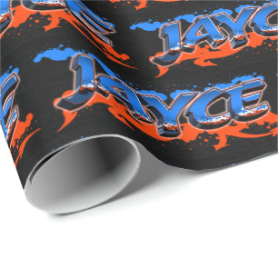 Papier Cadeau Jayce prénom nom graffiti bleu orange