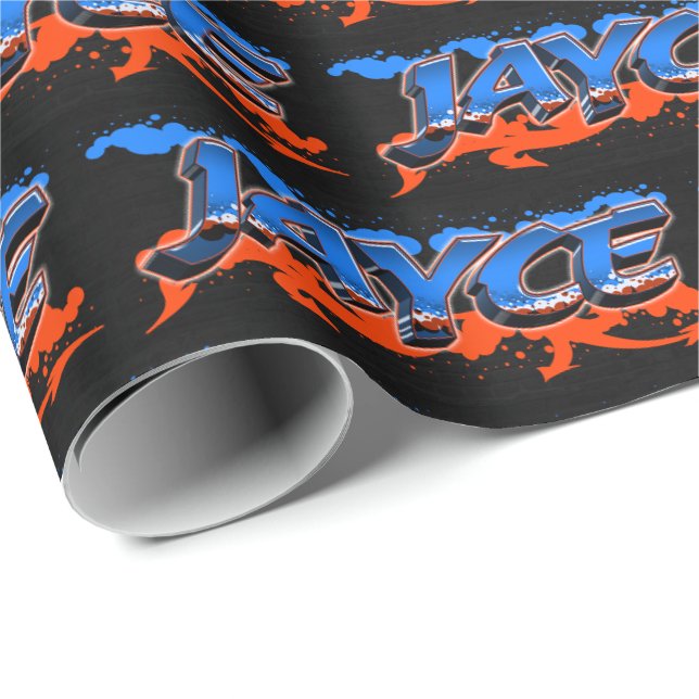 Papier Cadeau Jayce prénom nom graffiti bleu orange (Coin rond)