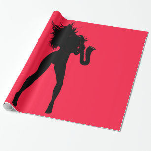 Papier Cadeau Jazz Musique Saxophone Lecteur Femme Wrapper Papie