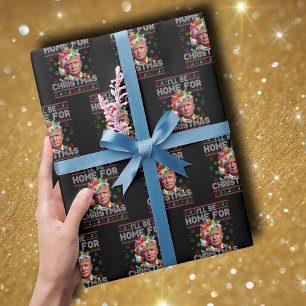 Papier Cadeau Je serai à la maison pour Noël   Drôle Père Noël T