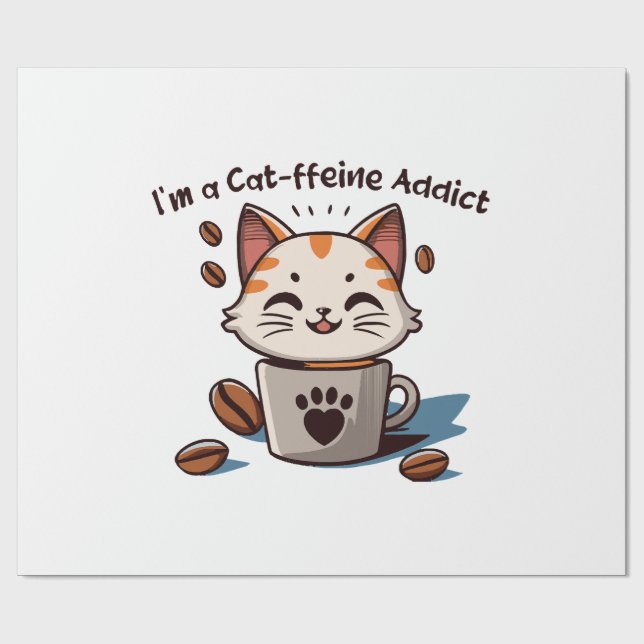Papier Cadeau Je suis accro à la Cat-fféine (Plat)
