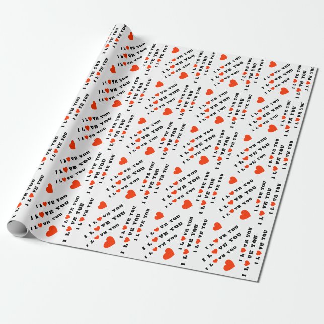 Papier Cadeau Je t’aime rouge noir blanc (Déroulé)