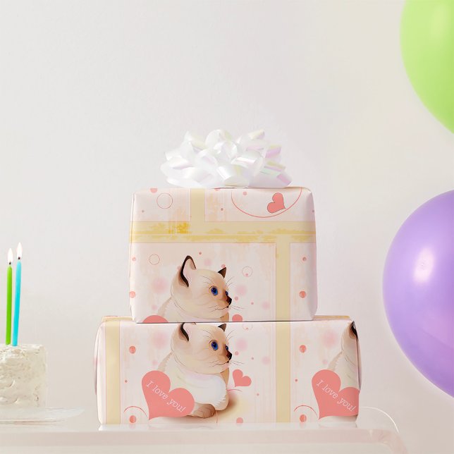 Papier Cadeau Je T'Aime Chat (Créateur téléchargé)