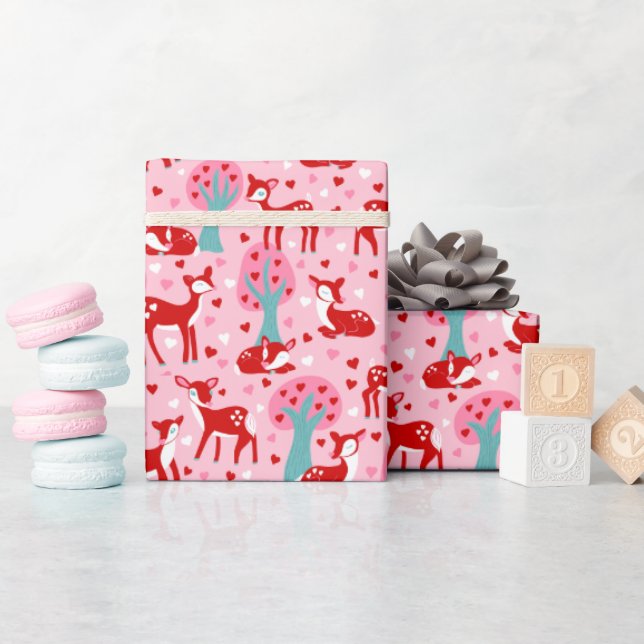 Papier Cadeau Je T'Aime Cher Valentines Day Deer Patternes (Baby Shower)