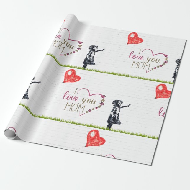 Papier Cadeau Je t'aime maman (Déroulé)