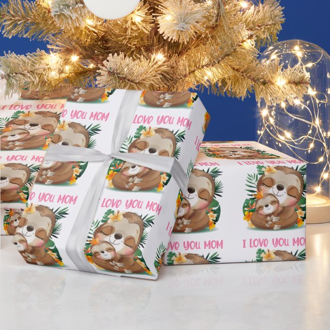 Papier Cadeau Je t'aime Maman mignonne Maman et Baby Sloth (Vacances)