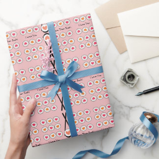 Papier Cadeau Je t'aime plus que les sushis Cœurs romantiques dr