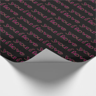 Papier Cadeau Je T'Aime Romantique Pink Lipstick Kiss Typographi