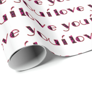 Papier Cadeau Je T'Aime Romantique Pink Lipstick Kiss Typographi