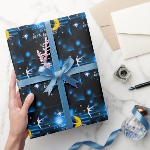 Papier Cadeau Je t'aime sur la Lune et de retour...