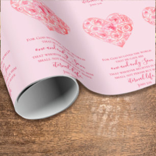 Papier Cadeau Jean 3:16 Bible Verse Aquarelle Coeur Valentin