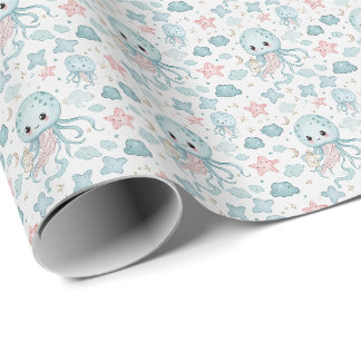 Papier Cadeau Jellyfish Cute Baby Pastel Motif d'aquarelle