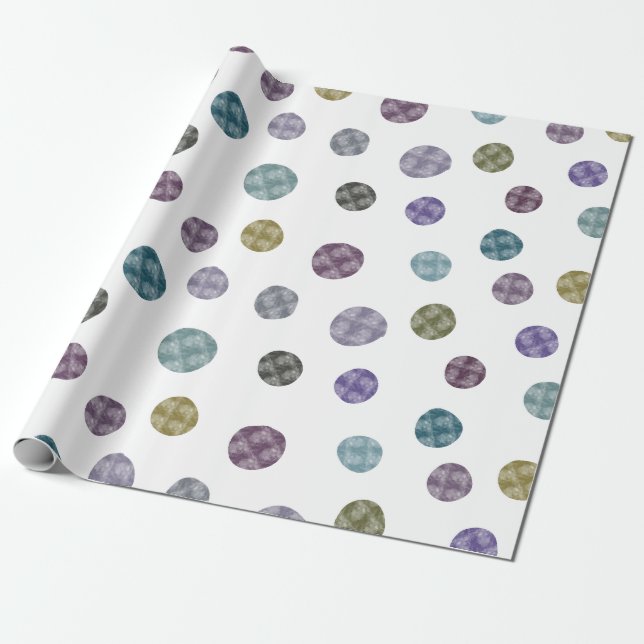 Papier Cadeau Jennifer Grand Aquarelle Points bleu vert violet (Déroulé)