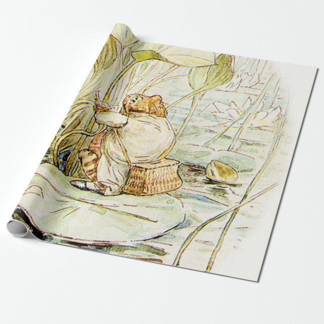 Papier Cadeau Jeremy Fisher sur un pad Lily par Beatrix Potter (Déroulé)