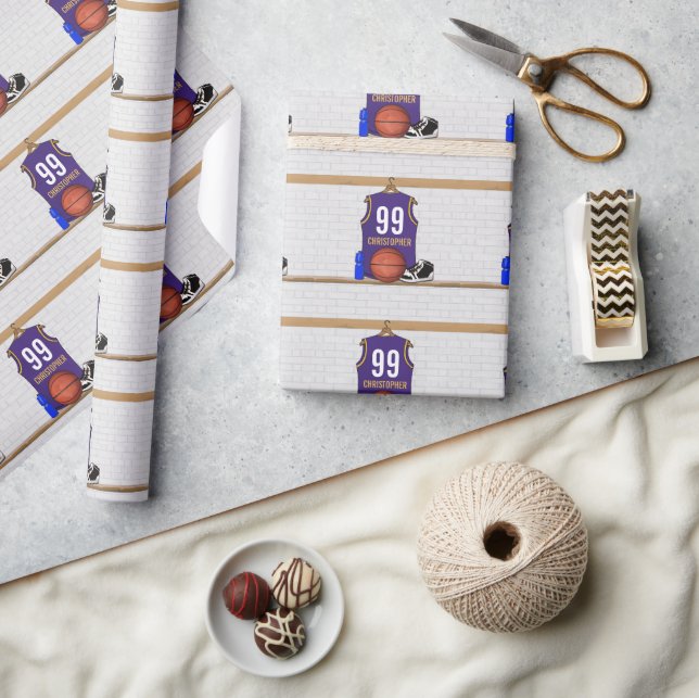 Papier Cadeau Jersey de basket-ball personnalisé violet | Or (Artisanat)