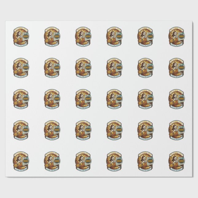 Papier Cadeau Jésus 9999 Emails Non Lus Boîte de Réception Zéro  (Plat)