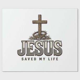 Papier Cadeau Jésus a sauvé ma vie Gravure vintage Design chréti
