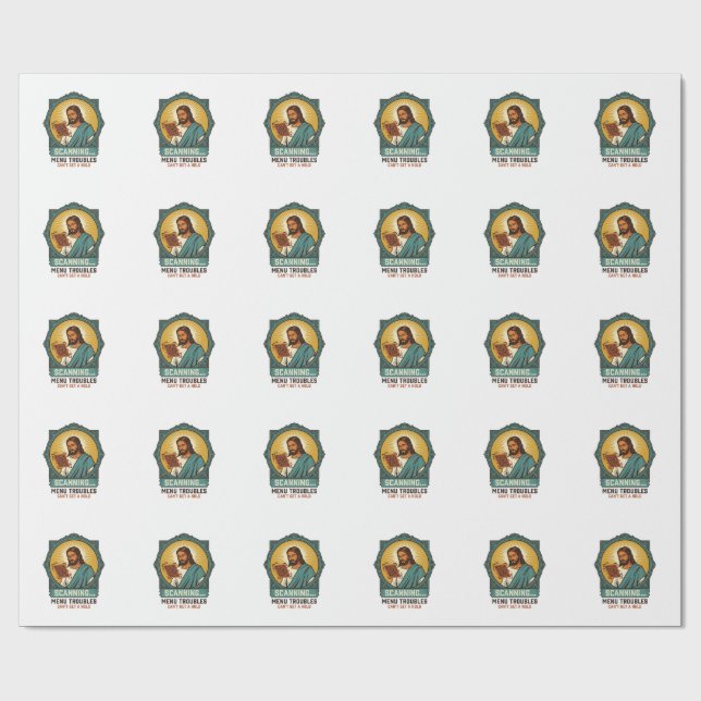 Papier Cadeau Jésus Code QR flou ne scannera pas Menu Humour Tec (Plat)