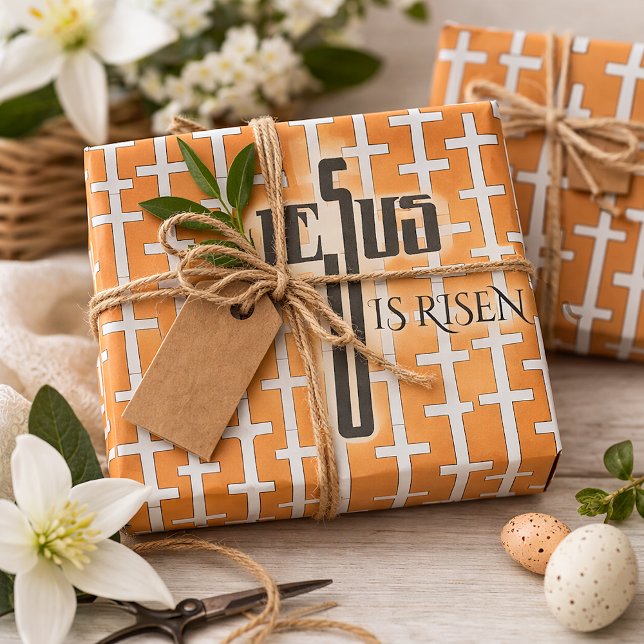 Papier Cadeau Jésus est ressuscité _rétro orange croix motif (Créateur téléchargé)