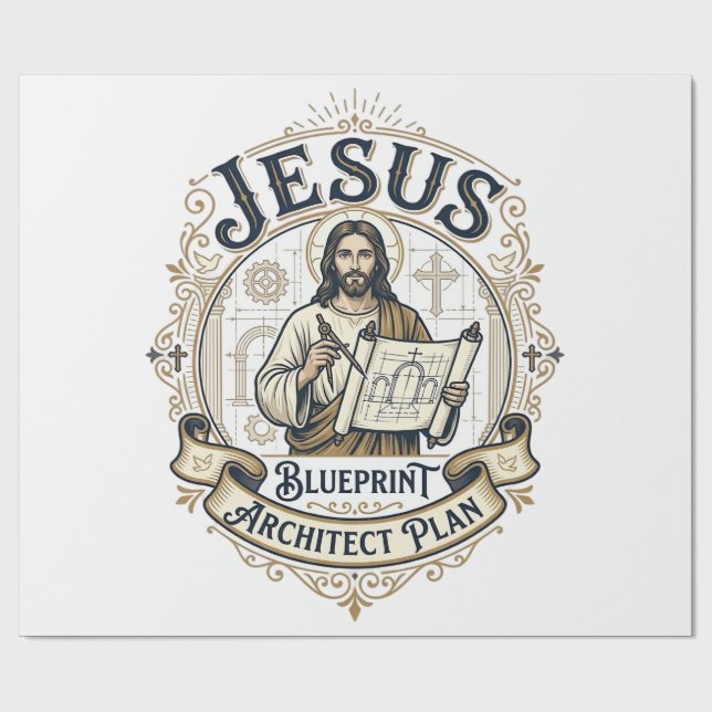 Papier Cadeau Jésus Plan Architecte Blueprint Jésus Plan Archite (Plat)