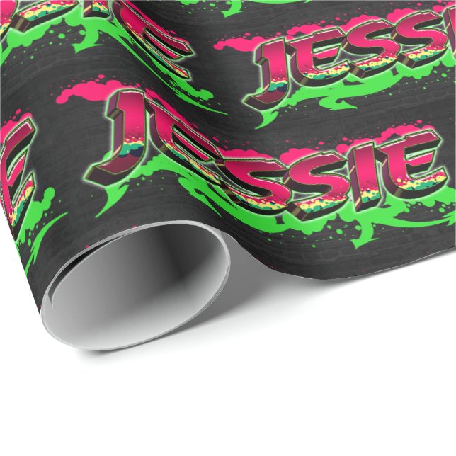 Papier Cadeau Jésus prénom Graffiti red green (Coin rond)