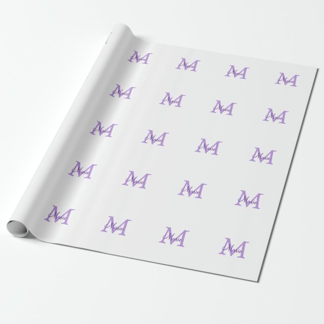 Papier Cadeau jeté simple minimal ajouter nom monogramme rose ro (Déroulé)