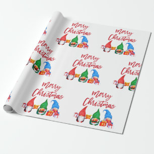 Papier Cadeau Jeu de brosse rouge - Gnomes d'aquarelle de Noël