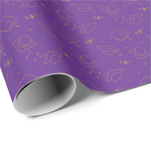 Papier Cadeau Jeu de capot de graduation violet et or