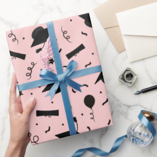 Papier Cadeau Jeu de capuchon de graduation noir rose