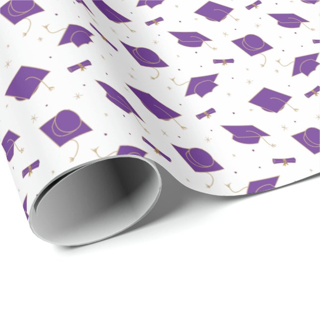 Papier Cadeau Jeu de capuchon de graduation violet (Coin rond)