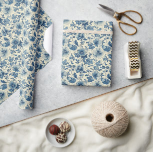 Papier Cadeau Jeu de design vintage de motifs floraux bleu et bl