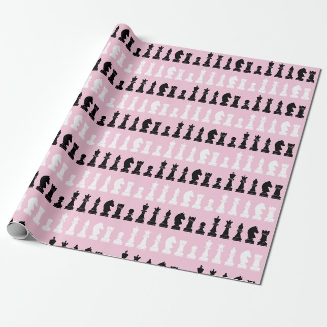 Papier Cadeau Jeu d'échecs rose moderne Motif (Déroulé)