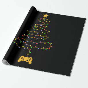 Papier Cadeau Jeu Vidéo Arbre de Noël Lumières Jeu Pyjama