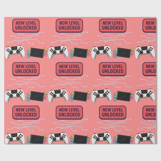 Papier Cadeau Jeu vidéo rouge (Plat)