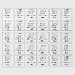 Papier Cadeau JEUX 20E ANNIVERSAIRE ; Style Art Déco ; Nom perso