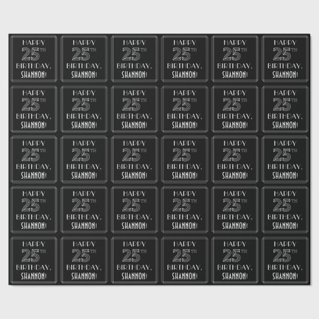 Papier Cadeau JEUX 25E ANNIVERSAIRE ; Style Art Déco avec/ Nom p (Couture)