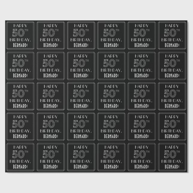 Papier Cadeau JEUX 50E ANNIVERSAIRE ; Style Art Déco avec/ Nom p (Plat)