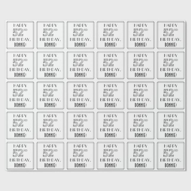 Papier Cadeau JEUX 52E ANNIVERSAIRE ; Style Art Déco ; Nom perso (Couture)