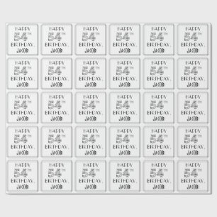 Papier Cadeau JEUX 54E ANNIVERSAIRE ; Style Art Déco ; Nom perso