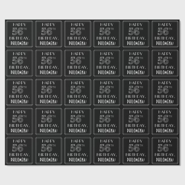 Papier Cadeau JEUX 56E ANNIVERSAIRE ; Style Art Déco avec/ Nom p (Plat)