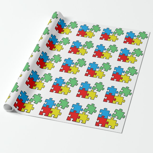 Papier Cadeau Jigsaw Puzzle Pièces Design Papier d'enveloppement (Déroulé)